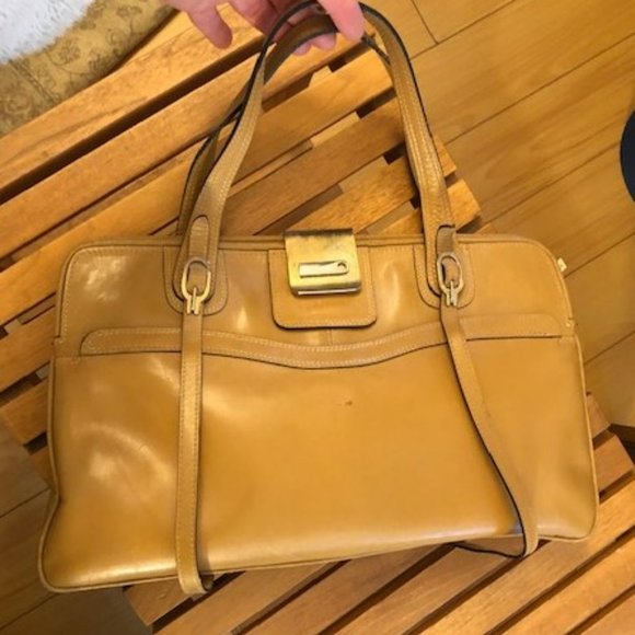 Due Torri Italian Yellow Leather Vintage Hand Bag - Picture 1 of 10